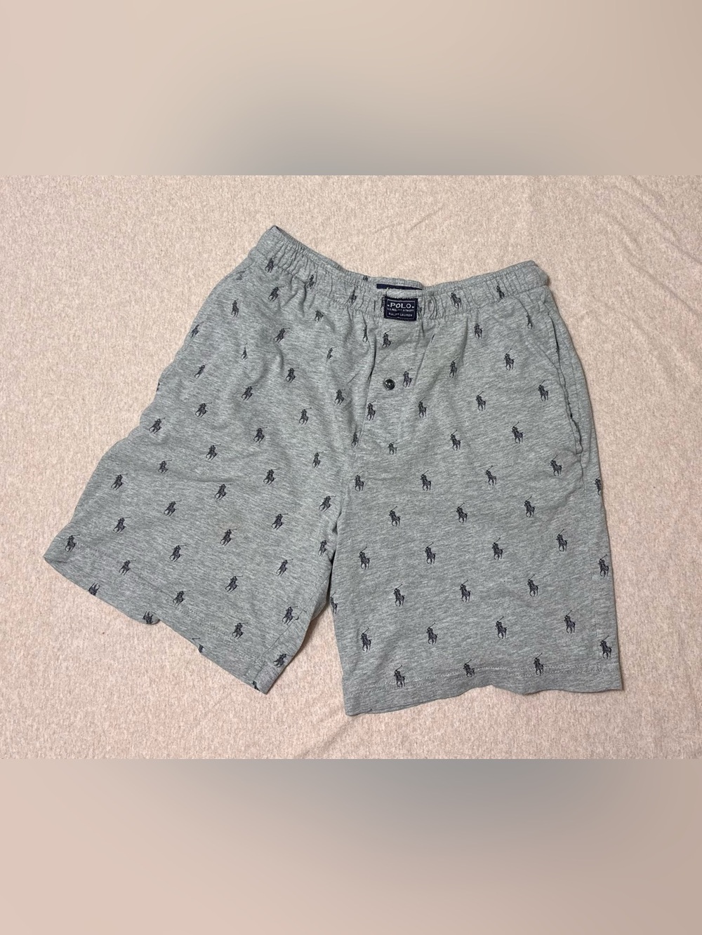 Polo by Ralph Lauren Heather Gray Boxer Shorts with Navy Pony Print